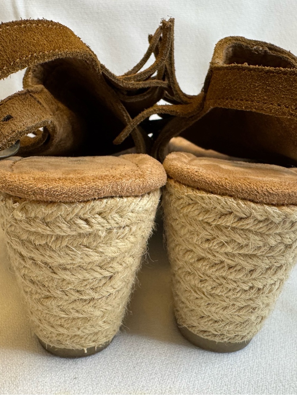 Minnetonka Ashley Suede Fringe Wedge Sandals 8 Brown Boho Espadrille Slingback - Picture 8 of 12